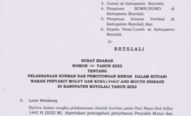 SE Bupati Untuk  Pelaksanaan Kurban 2022